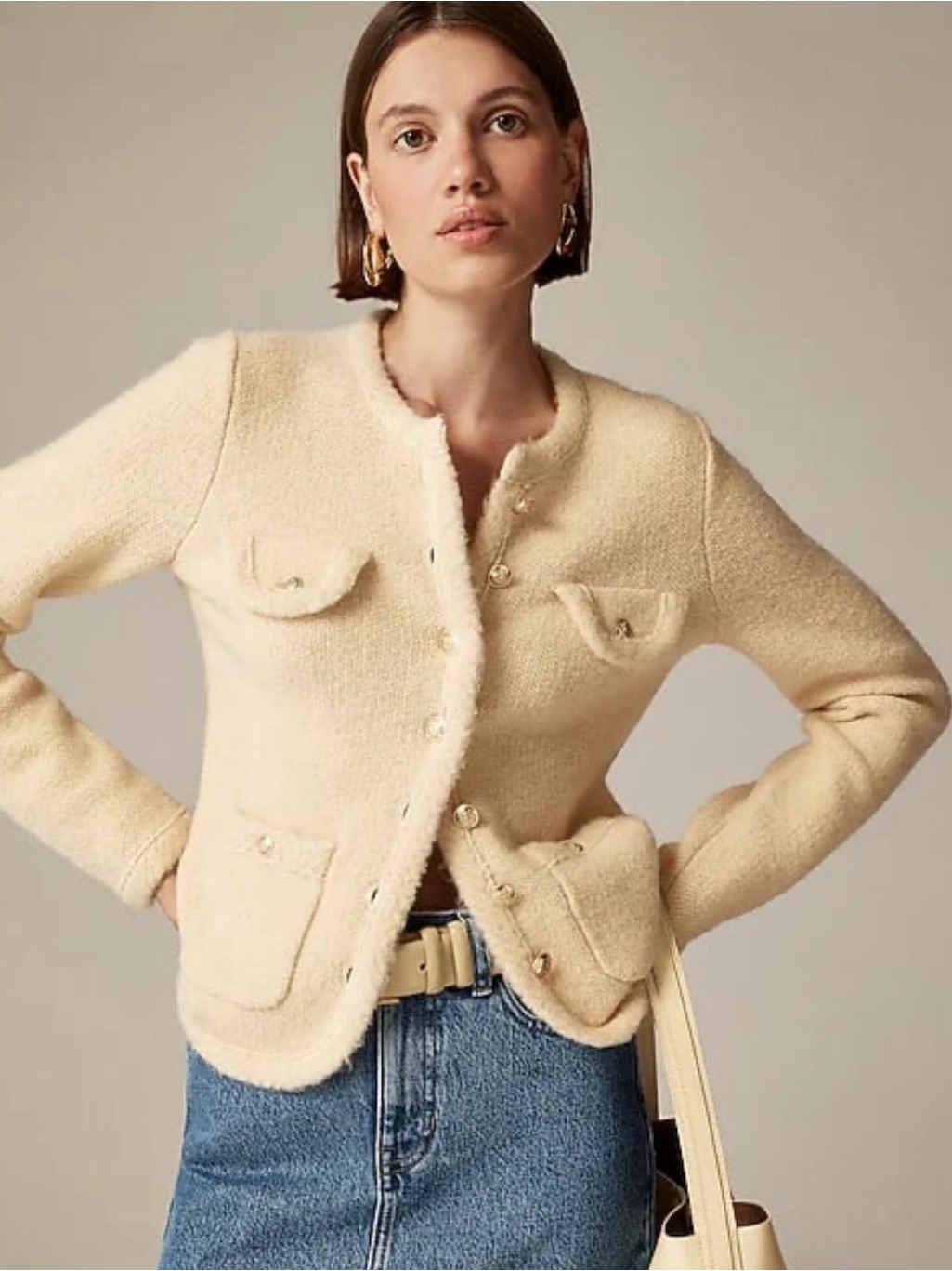 J. Crew Textured Sweater Lady Jacket Cardigan Wool Alpaca Blend Small Beige